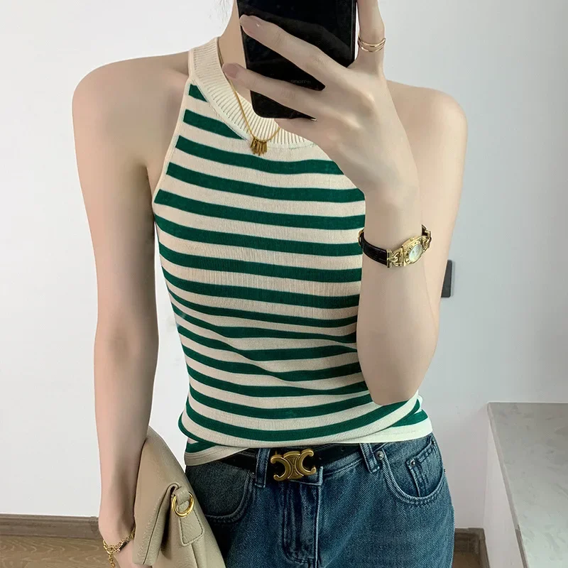 2025 Spring Summer Thin Tencel Stripe Contrast Sleeveless Ice Cool Round Neck Hanging Neck Tank Top For Women
2025 Spring Summer Thin Tencel Stripe Contrast Sleeveless Ice Cool Round Neck Hanging Neck Tank Top For Women