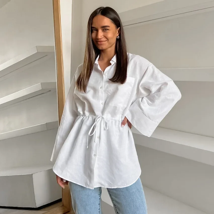 Spring Summer Women's Niche Lapel With Long-sleeved Top Simple And Fashionable White Cotton Lace-up Waist Shirt
Spring Summer Women's Niche Lapel With Long-sleeved Top Simple And Fashionable White Cotton Lace-up Waist Shirt