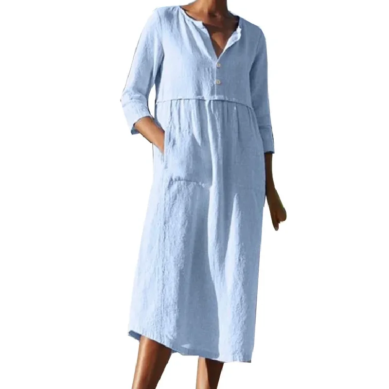 2025 Spring Summer Cotton Linen Long Dress For Women Pure Color Casual Short Sleeve Pocket Button Beach Female Clothing Y2k Vest
2025 Spring Summer Cotton Linen Long Dress For Women Pure Color Casual Short Sleeve Pocket Button Beach Female Clothing Y2k Vest