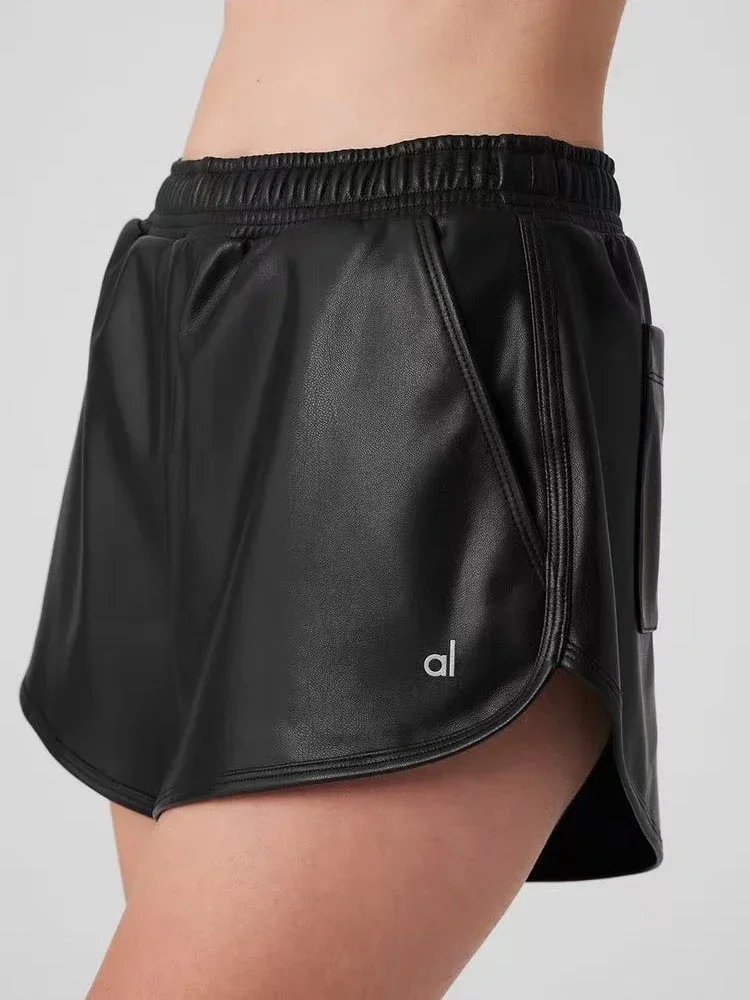 AL Leather Shorts for Women in Summer Fashion Elastic High Waist Sports Shorts Casual Loose Black Running Fitness Yoga Shorts
AL Leather Shorts for Women in Summer Fashion Elastic High Waist Sports Shorts Casual Loose Black Running Fitness Yoga Shorts