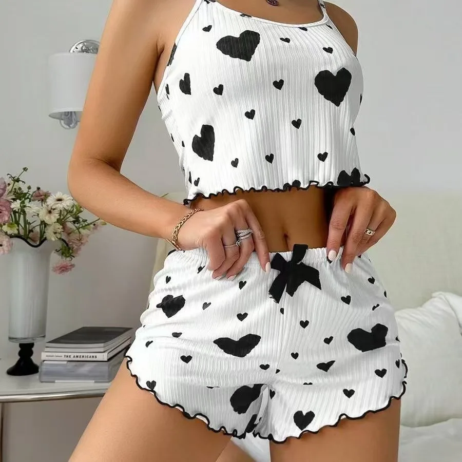 Women's 2 Pcs Pajamas Set Sleepwear Sexy Print Heart Strap Top&shorts Intimate Lingerie Summer New Pyjamas Loungewear Underwear
Women's 2 Pcs Pajamas Set Sleepwear Sexy Print Heart Strap Top&shorts Intimate Lingerie Summer New Pyjamas Loungewear Underwear