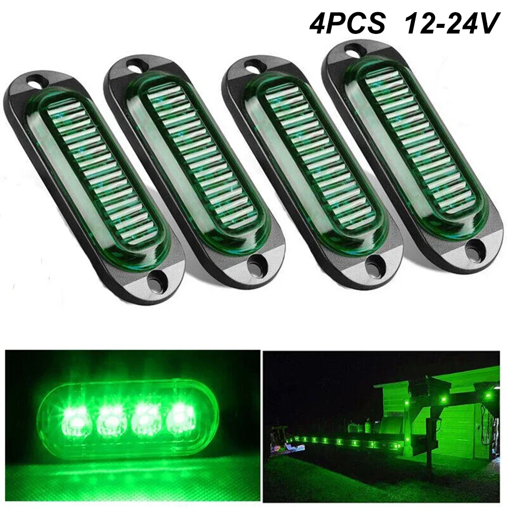 4pcs Green 4-LED Oval Side Marker Lights Truck Trailer Waterproof 12-24V Marker Lamp Daytime Running Lights Car Accessories
4pcs Green 4-LED Oval Side Marker Lights Truck Trailer Waterproof 12-24V Marker Lamp Daytime Running Lights Car Accessories