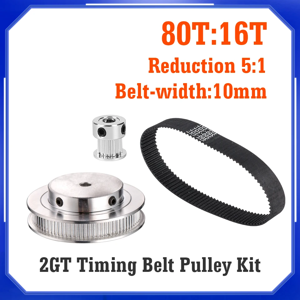 GT2 Synchronous Timing Belt Pulley 80teeth 16teeth 5mm/6mm/8mm/10mm/12mm Reduction 5:1/1:5 belt width 10mm for 3D printer part
GT2 Synchronous Timing Belt Pulley 80teeth 16teeth 5mm/6mm/8mm/10mm/12mm Reduction 5:1/1:5 belt width 10mm for 3D printer part