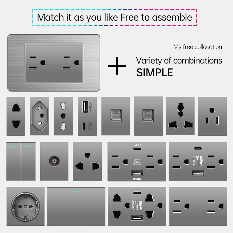 PSSRISE Brazil US Standard Wall Light Switch Power Socket with 5V 2.1A USB Type-c Port Stainless Steel Panel TV Computer Outlet
PSSRISE Brazil US Standard Wall Light Switch Power Socket with 5V 2.1A USB Type-c Port Stainless Steel Panel TV Computer Outlet