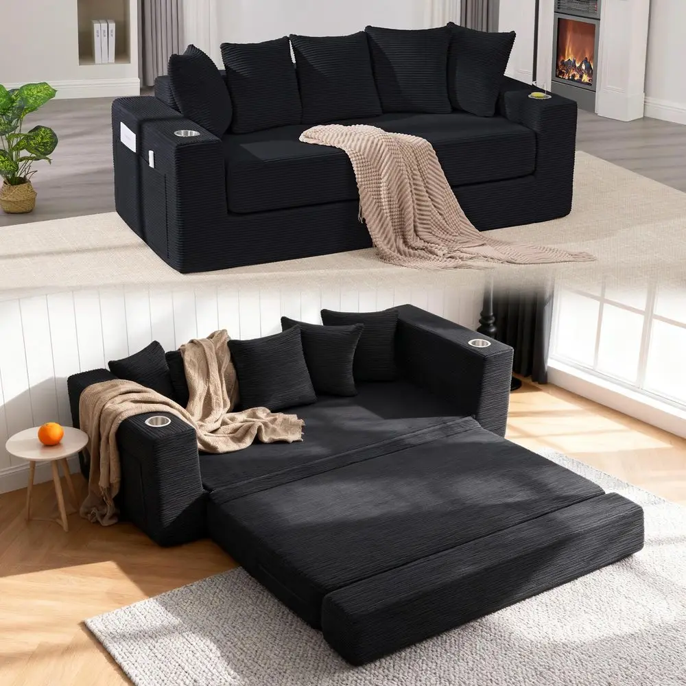 Convertible Sofa Bed, 2in1 Boneless Sleeper Sofa with Cup Holder amp Pocket, Corduroy Pull Out Couch with 5 Pillows, Couch Bed
Convertible Sofa Bed, 2in1 Boneless Sleeper Sofa with Cup Holder amp Pocket, Corduroy Pull Out Couch with 5 Pillows, Couch Bed