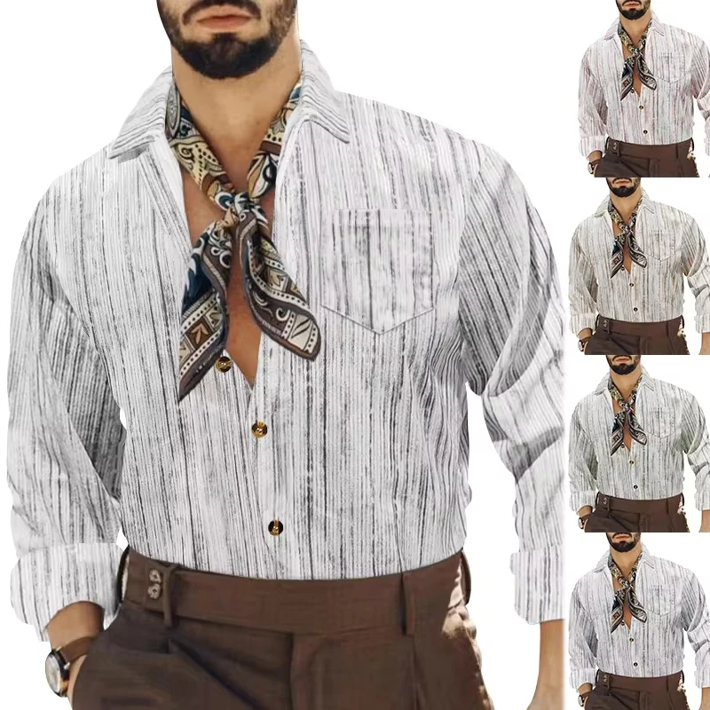 Spring new American men's retro casual tie-dye striped pocket long-sleeved shirt men
Spring new American men's retro casual tie-dye striped pocket long-sleeved shirt men