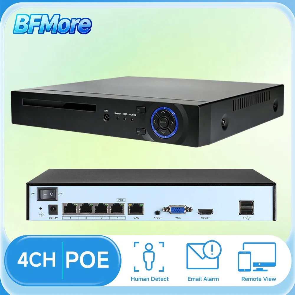BFMore POE 5MP 4K 8MP 4CH NVR AI Smart Recording Security Surveillance Network Video Recorder For POE Камера Up to 8TB HDD XMeye
BFMore POE 5MP 4K 8MP 4CH NVR AI Smart Recording Security Surveillance Network Video Recorder For POE Камера Up to 8TB HDD XMeye