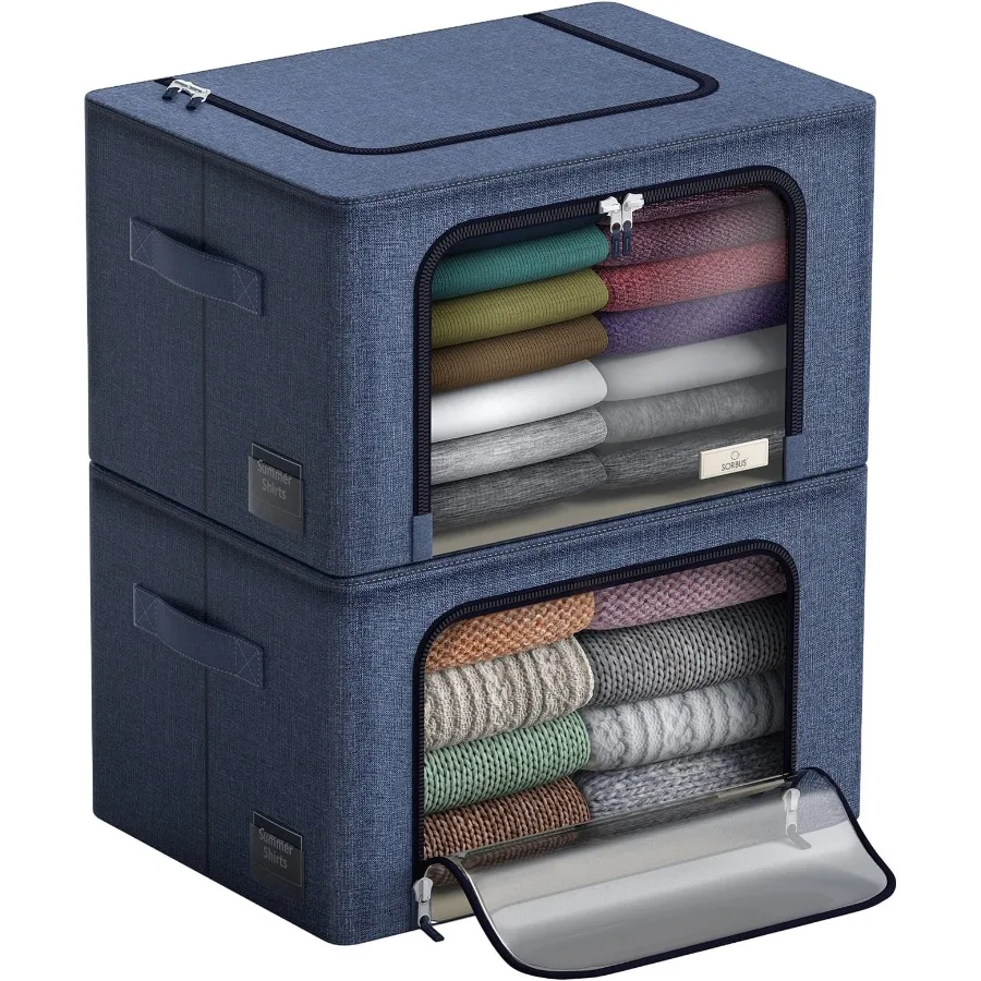 Stackable Fabric Storage Bins with Clear Window Reinforced Handles 2-Pack Blue Organizers for'Toys, Adult Closet, Bedroom, or O
Stackable Fabric Storage Bins with Clear Window Reinforced Handles 2-Pack Blue Organizers for'Toys, Adult Closet, Bedroom, or O