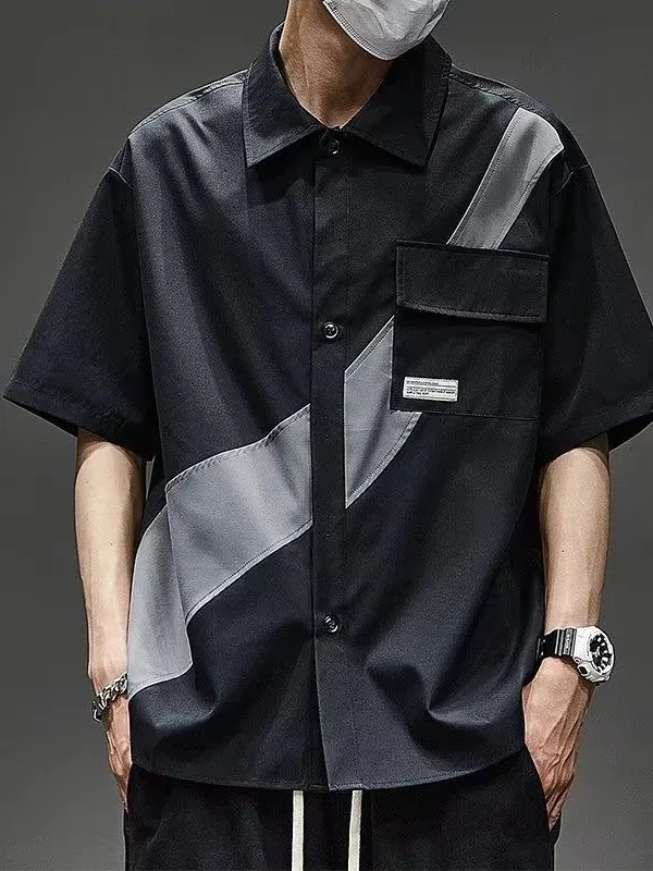 Casual American Short Sleeve Shirt Men's Summer Patchwork Workwear Jacket Trendy Black Leisure Shirt Loose Fit Youth Fashion
Casual American Short Sleeve Shirt Men's Summer Patchwork Workwear Jacket Trendy Black Leisure Shirt Loose Fit Youth Fashion