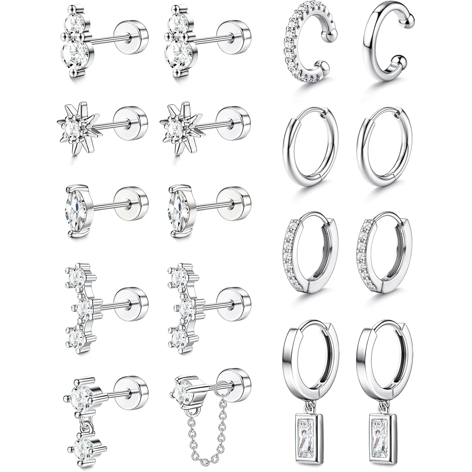 Florideco Flat Back Earrings for Women 316L Surgical Steel Stud Earrings Trendy Hoops Ear Cuffs Cartilage Earring Set Piercing
Florideco Flat Back Earrings for Women 316L Surgical Steel Stud Earrings Trendy Hoops Ear Cuffs Cartilage Earring Set Piercing