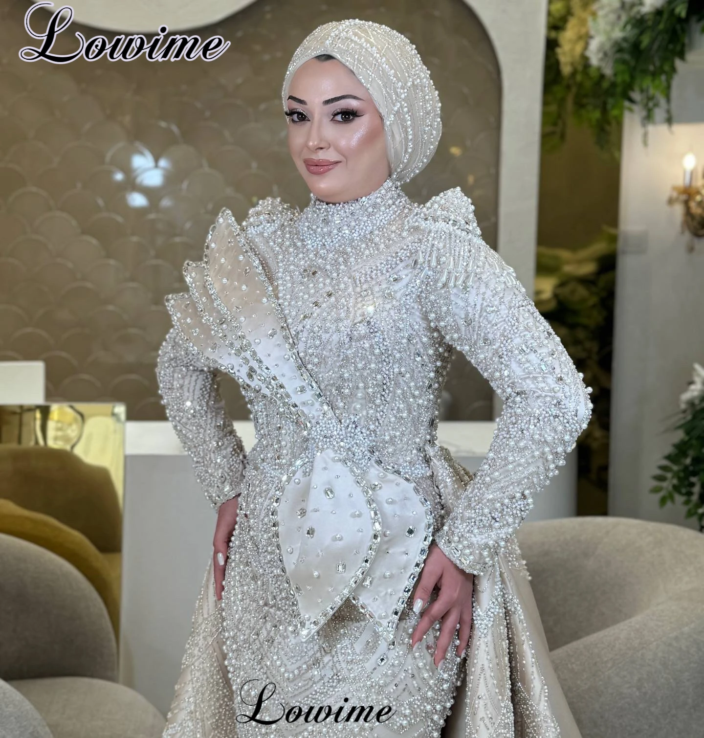 Muslim Beige Beaded Evening Dresses With Detachable Train Long Sleeves Arabic Wedding Party Dresses robe de soirée Customized
Muslim Beige Beaded Evening Dresses With Detachable Train Long Sleeves Arabic Wedding Party Dresses robe de soirée Customized