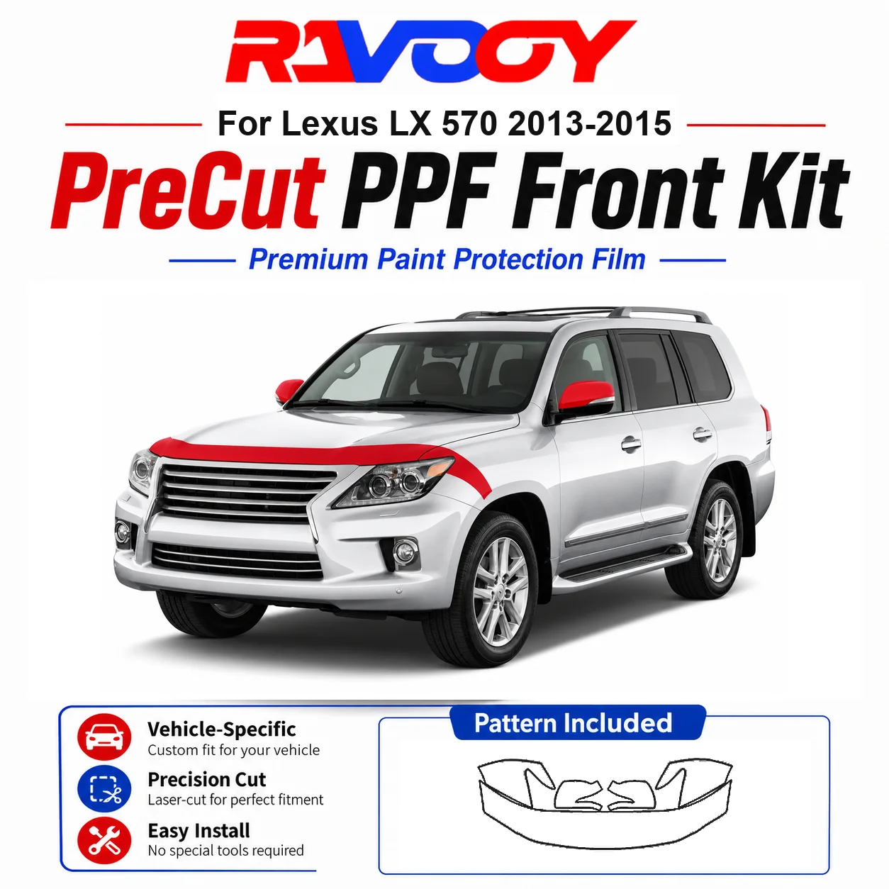 8.5mil TPU Precut PPF Kit For Lexus LX 570 2013-2015 - Hood, Fenders & Mirror Set - Self-Healing Clear Bra Film
8.5mil TPU Precut PPF Kit For Lexus LX 570 2013-2015 - Hood, Fenders & Mirror Set - Self-Healing Clear Bra Film