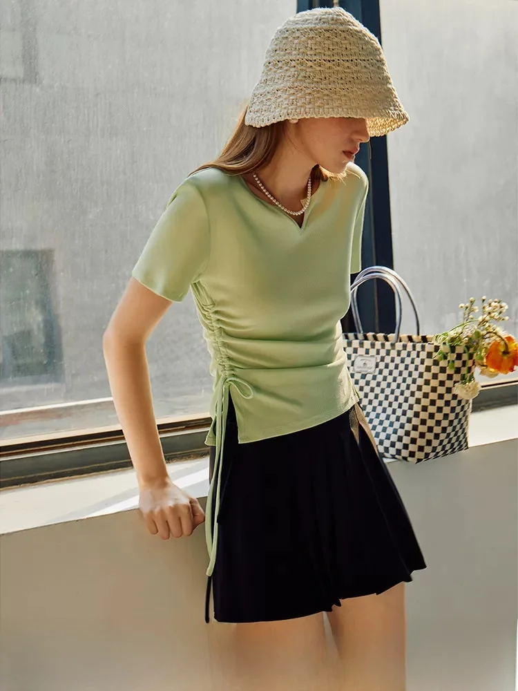 Femini Short Sleeve Knitted T-Shirt Women's Fashion Sensation Summer Design Drawstring Slim Fit Top Ladies' Premium Wear
Femini Short Sleeve Knitted T-Shirt Women's Fashion Sensation Summer Design Drawstring Slim Fit Top Ladies' Premium Wear