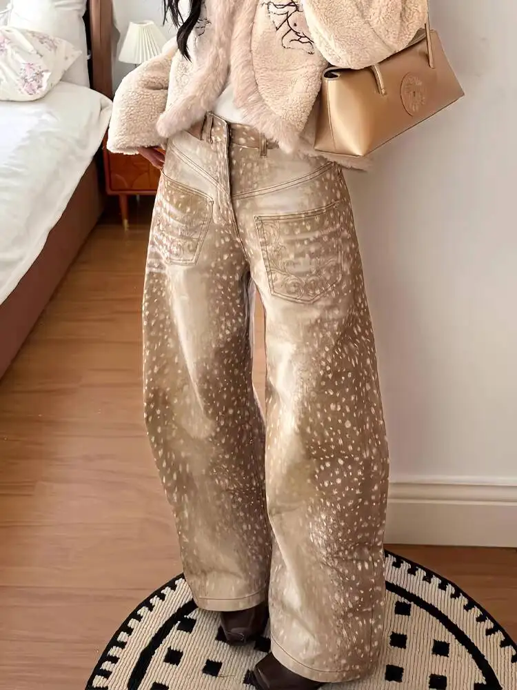 Women's Jeans 2026 Spring Retro E Girl Jeans Color Block Embroidered Distressed Deer Polka Dot Print Wide Leg Floor Length Pants
Women's Jeans 2026 Spring Retro E Girl Jeans Color Block Embroidered Distressed Deer Polka Dot Print Wide Leg Floor Length Pants