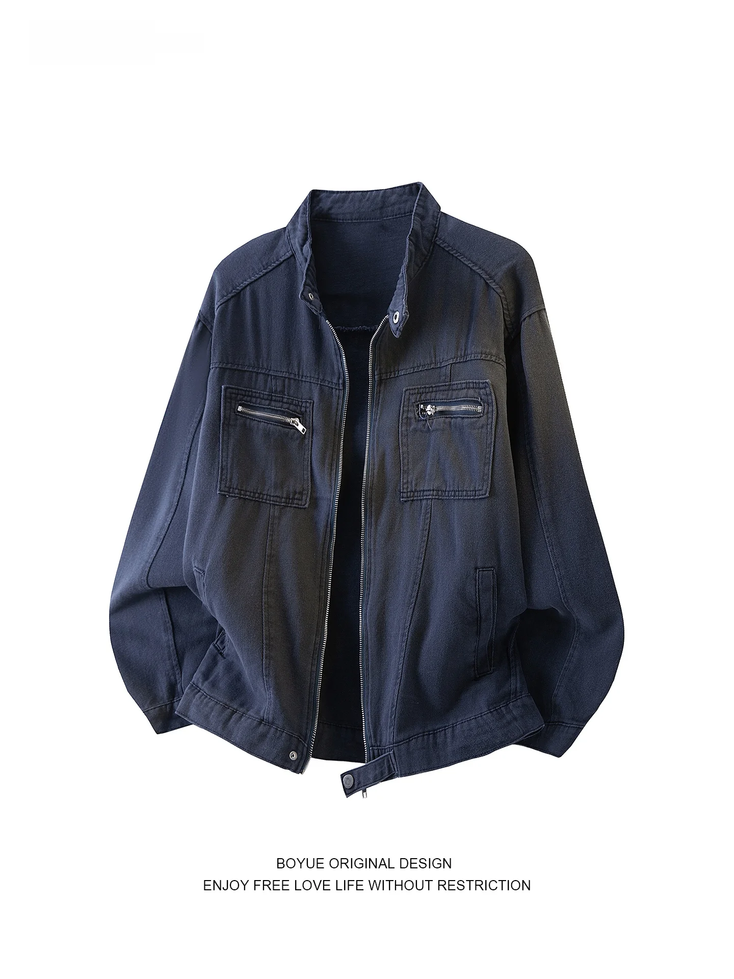 Boyue American Retro Stand Collar Jaet Men's Loose Waed Denim Zipper Faion Outerwear Long Sve Regular Length
Boyue American Retro Stand Collar Jaet Men's Loose Waed Denim Zipper Faion Outerwear Long Sve Regular Length