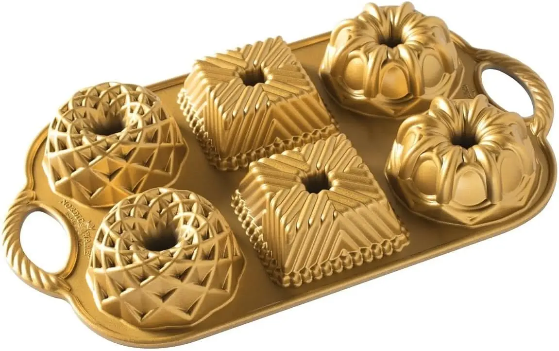 Gold Bundtlette Pan, 3.5 Cup Capacity, 6-Cavity Design for Perfect Cakes
Gold Bundtlette Pan, 3.5 Cup Capacity, 6-Cavity Design for Perfect Cakes