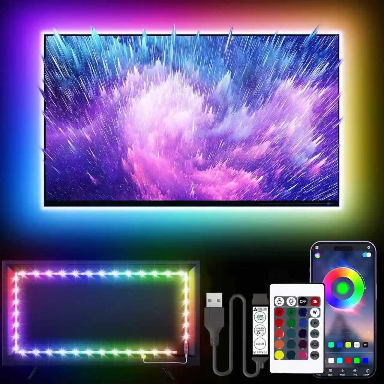 RGB LED Strip Light SMD 5050 USB Remote&APP Control Bluetooth Flexible Tape Diode Ribbon for TV Backdrop Living Room Bedroom
RGB LED Strip Light SMD 5050 USB Remote&APP Control Bluetooth Flexible Tape Diode Ribbon for TV Backdrop Living Room Bedroom