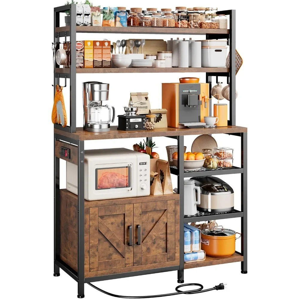 Bakers Rack with Power Outlet, Coffee Bar with Storage Cabinet, 6 Tier Microwave Stand, Kitchen Storage Shelf with Side Hooks
Bakers Rack with Power Outlet, Coffee Bar with Storage Cabinet, 6 Tier Microwave Stand, Kitchen Storage Shelf with Side Hooks