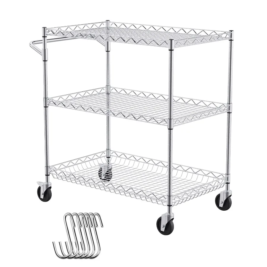 3-Level Kitchen Cart Wire Constructed Rolling Cart with a Load Capacity of 661LBS Steel-Made Service Cart on Casters Metal Stor
3-Level Kitchen Cart Wire Constructed Rolling Cart with a Load Capacity of 661LBS Steel-Made Service Cart on Casters Metal Stor