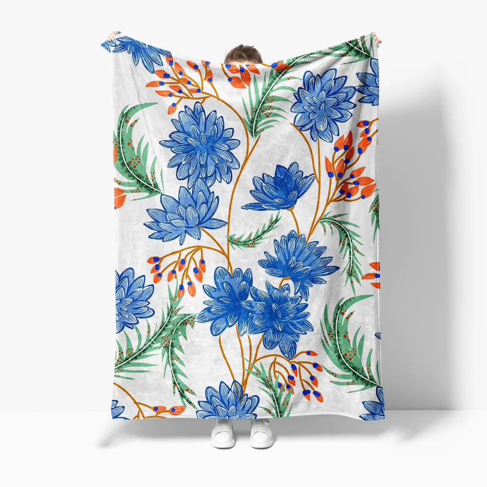 Watercolor Floral Fleece Blanket for Women Sofa Bed Decorative Throw Blanket with Blue Flowers and Orange Leaves Gift
Watercolor Floral Fleece Blanket for Women Sofa Bed Decorative Throw Blanket with Blue Flowers and Orange Leaves Gift