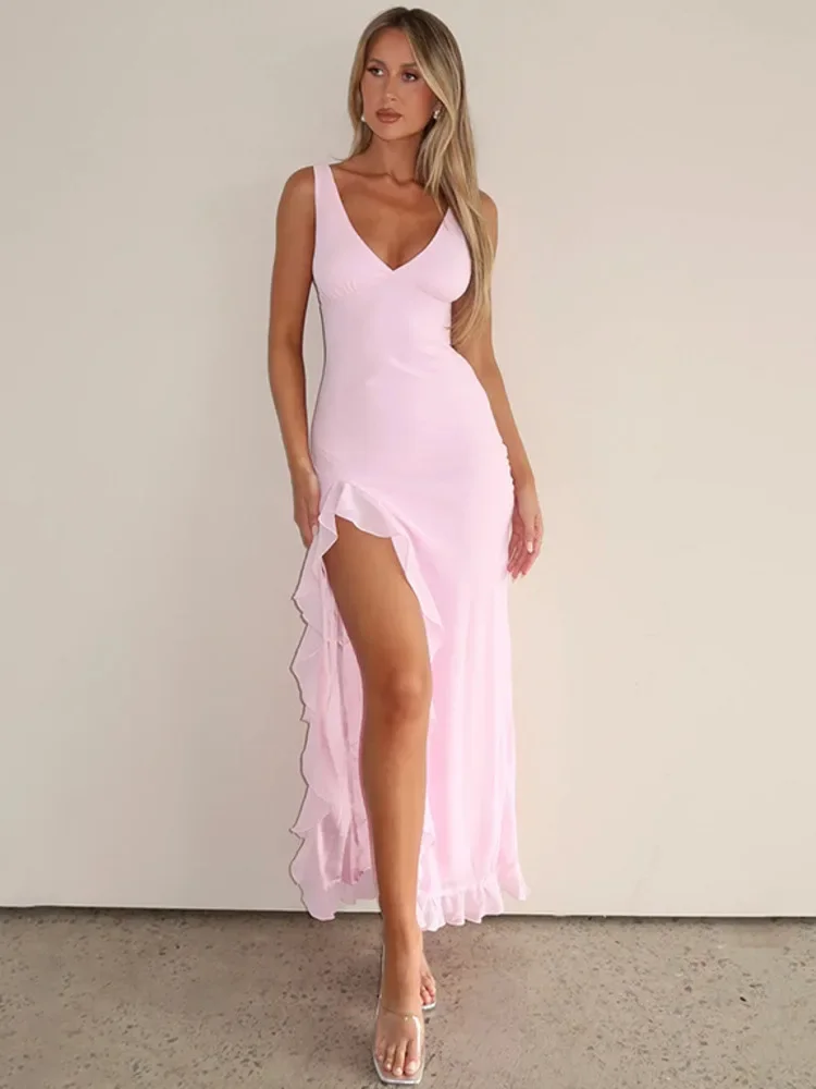 Laxsesu Elegant Sleeveless Ruffles Sexy Long Dress for Women 2024 Summer Deep V Neck Backless Thigh High Split Maxi Dress
Laxsesu Elegant Sleeveless Ruffles Sexy Long Dress for Women 2024 Summer Deep V Neck Backless Thigh High Split Maxi Dress