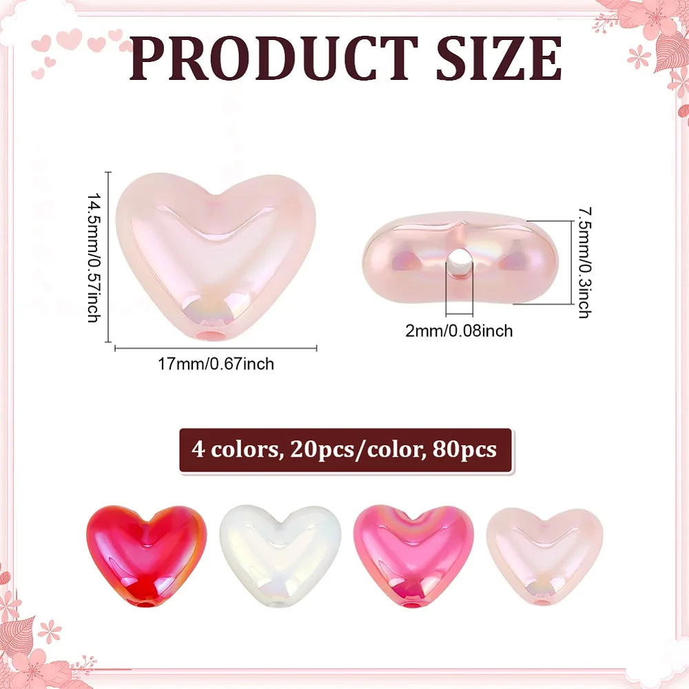 80Pcs 4 Colors Opaque Acrylic Beads Iridescent Heart Mixed Color 14.5x17x7.5mm Hole: 2mm 20pcs/color
80Pcs 4 Colors Opaque Acrylic Beads Iridescent Heart Mixed Color 14.5x17x7.5mm Hole: 2mm 20pcs/color