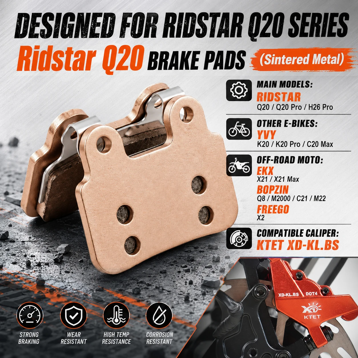 Ridstar Q20 Sintered Brake Pads Copper Based for Bopzin Q8 M2000 C21 M22 Freego X2 KTET XD-KL.BS Hydraulic
Ridstar Q20 Sintered Brake Pads Copper Based for Bopzin Q8 M2000 C21 M22 Freego X2 KTET XD-KL.BS Hydraulic