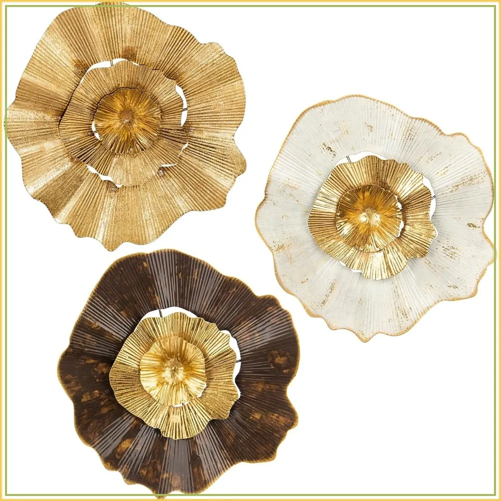 12" Gold Metal Flower Plate Wall Art - Set of 3 - Modern Hanging Decor for Home Office Bedroom Living Room
12" Gold Metal Flower Plate Wall Art - Set of 3 - Modern Hanging Decor for Home Office Bedroom Living Room