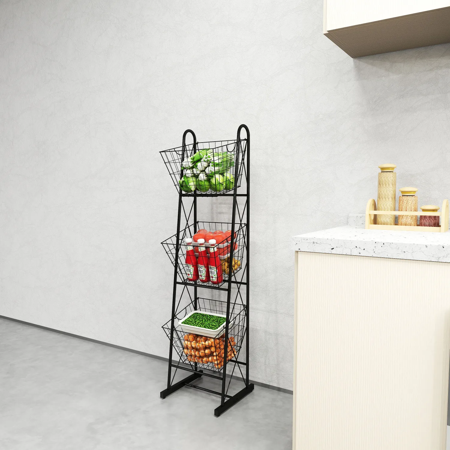 3-Tier Kitchen Storage Basket Organizer, Freestanding Metal Wire Rack for Fruit, Vegetables, and Pantry Items
3-Tier Kitchen Storage Basket Organizer, Freestanding Metal Wire Rack for Fruit, Vegetables, and Pantry Items