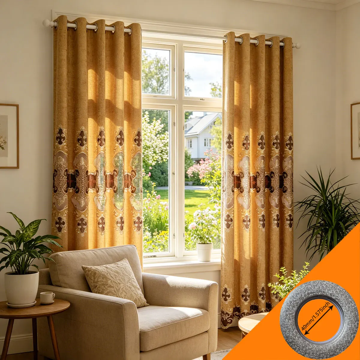 Gold Chenille Curtains with Velvet Applique & Cord Embroidery, European Style Thermal Insulated Eyelet Drapes, Noise Reducing Cu
Gold Chenille Curtains with Velvet Applique & Cord Embroidery, European Style Thermal Insulated Eyelet Drapes, Noise Reducing Cu