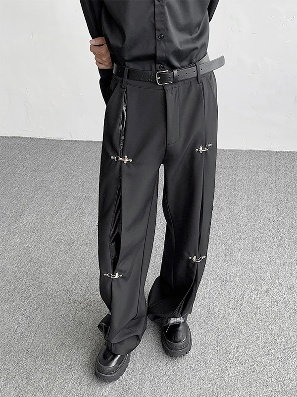 Casual Men's Wide Leg Pants Fall Season Metal PU Leather Patchwork Design High Waist Straight Cut Basic Color Trendy Sle
Casual Men's Wide Leg Pants Fall Season Metal PU Leather Patchwork Design High Waist Straight Cut Basic Color Trendy Sle