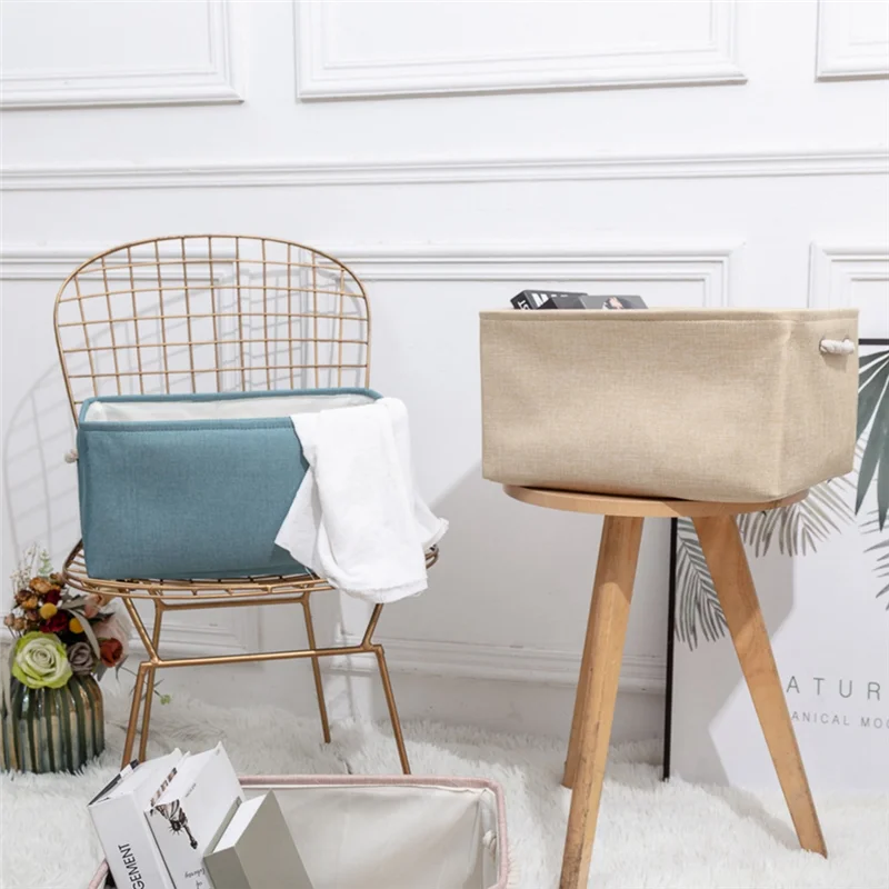 ABEZ цельные складные корзины для хранения льна, корзины для хранения грязной одежды, синяя имитация льна, веревка с ручкой, органайзер, коробка 
ABEZ цельные складные корзины для хранения льна, корзины для хранения грязной одежды, синяя имитация льна, веревка с ручкой, органайзер, коробка