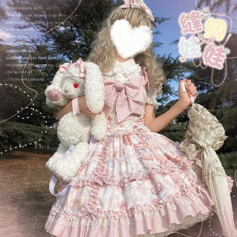 Sewing Doll Sweet Lolita Jsk Dress Party Cartoon Cute Print Suspenders Dress Japanese Summer Girl Kawaii Party Strap Dresses
Sewing Doll Sweet Lolita Jsk Dress Party Cartoon Cute Print Suspenders Dress Japanese Summer Girl Kawaii Party Strap Dresses