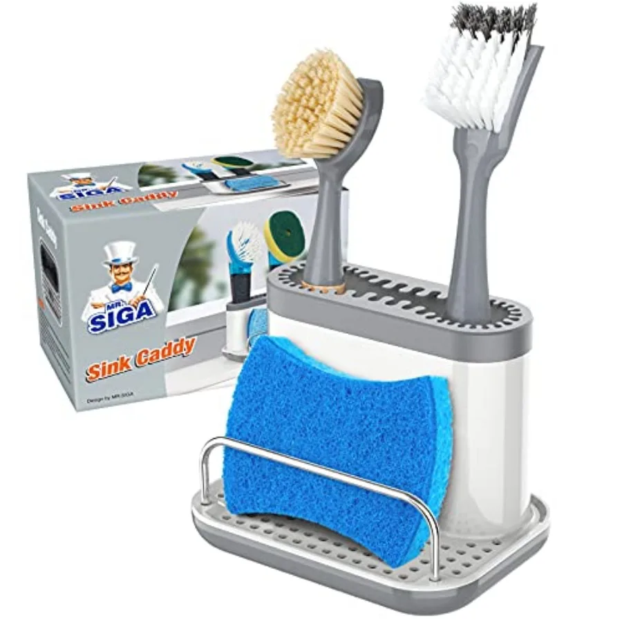 Sink Caddy, Kitchen Sink Organizer Sponge Brush Holder with Drip Tray, White and Gray
Sink Caddy, Kitchen Sink Organizer Sponge Brush Holder with Drip Tray, White and Gray