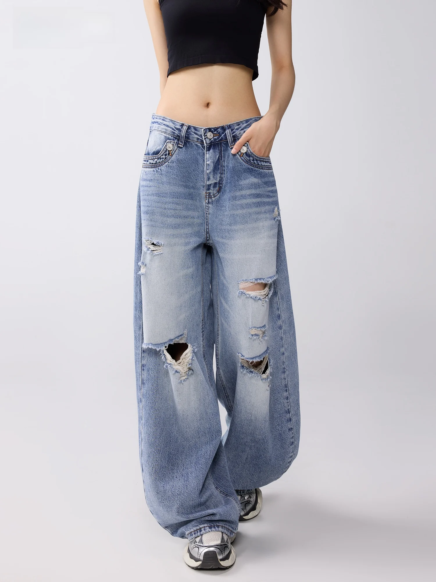 Lightweight Summer Distressed Denim Jeans Women's Embroidered Wide Leg Loose Drapey Floor-Length Pants Casual Style
Lightweight Summer Distressed Denim Jeans Women's Embroidered Wide Leg Loose Drapey Floor-Length Pants Casual Style
