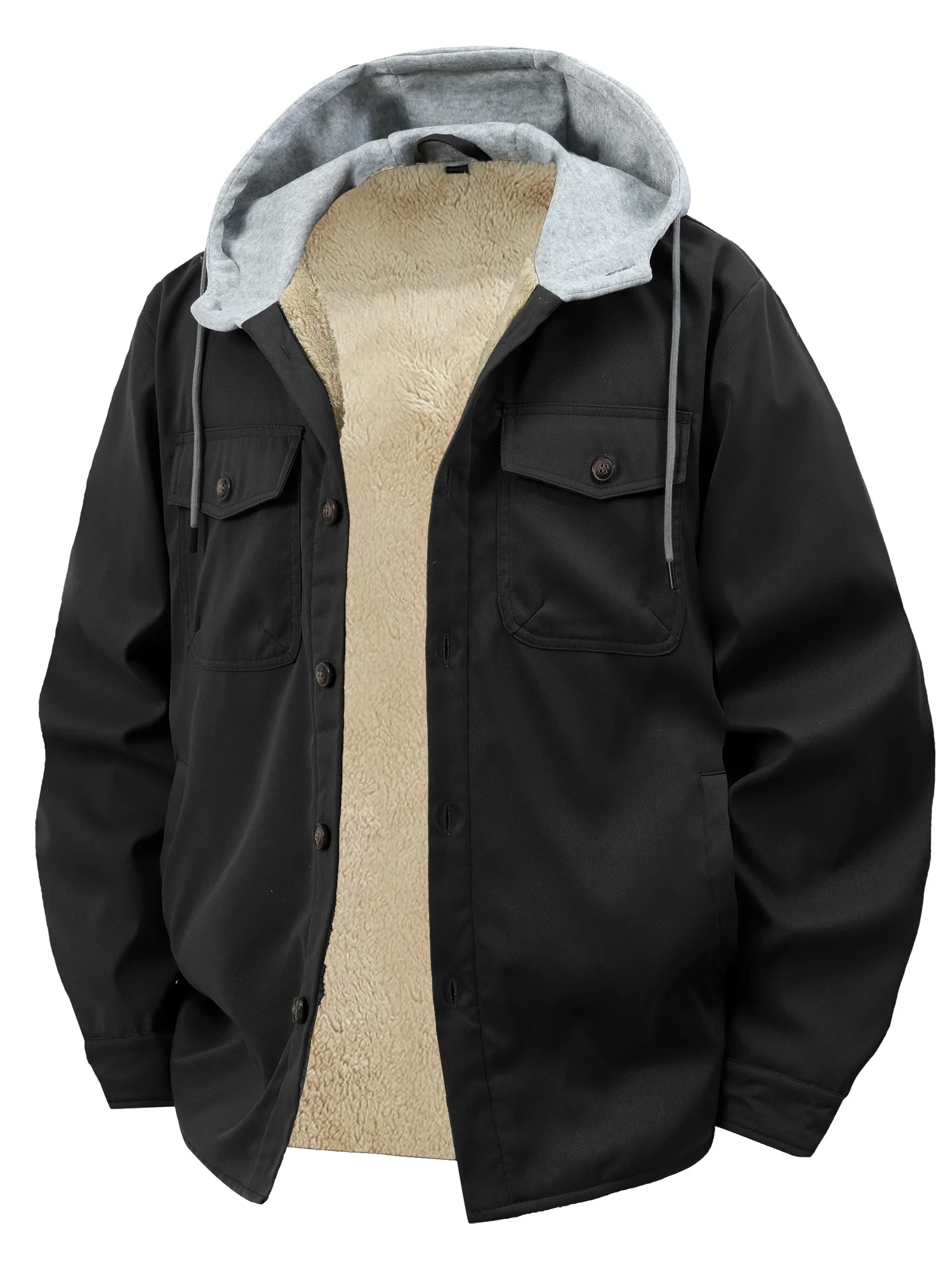 Мужская куртка с капюшоном на флисовой подкладке — куртка на пуговицах спереди с двойными нагрудными карманами, теплая зимняя куртка-рубашка
Мужская куртка с капюшоном на флисовой подкладке — куртка на пуговицах спереди с двойными нагрудными карманами, теплая зимняя куртка-рубашка