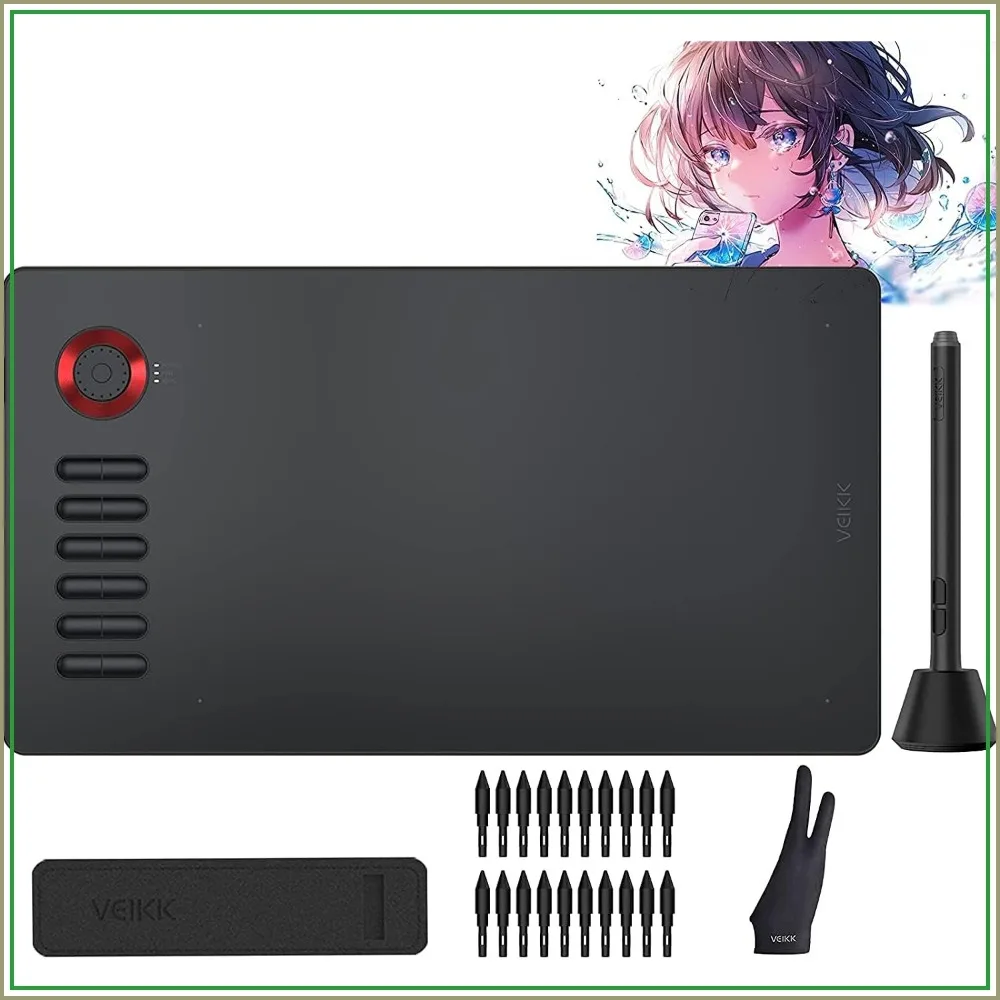 10x6 Inch Graphics Drawing Tablet with 12 Shortcut Keys & Dial, Battery-Free Stylus, Tilt Support, for Mac/Windows/Linux/Android
10x6 Inch Graphics Drawing Tablet with 12 Shortcut Keys & Dial, Battery-Free Stylus, Tilt Support, for Mac/Windows/Linux/Android