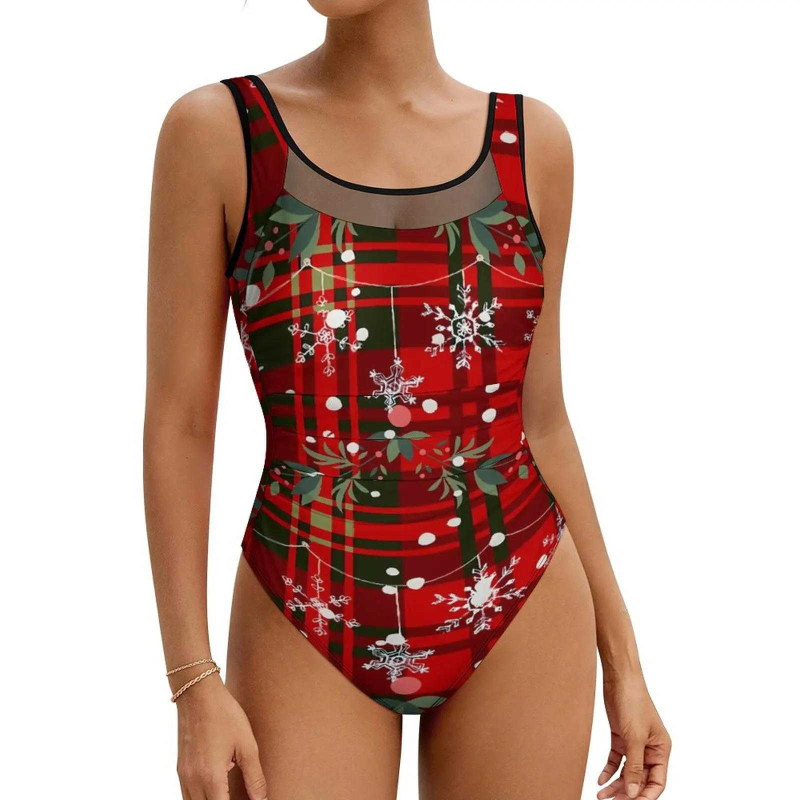 Christmas Snowflake Swimsuit Red Plaid Print Swimwear One-Piece Holiday Swimsuits Mesh Monokini Female Push Up Sexy Beachwear
Christmas Snowflake Swimsuit Red Plaid Print Swimwear One-Piece Holiday Swimsuits Mesh Monokini Female Push Up Sexy Beachwear
