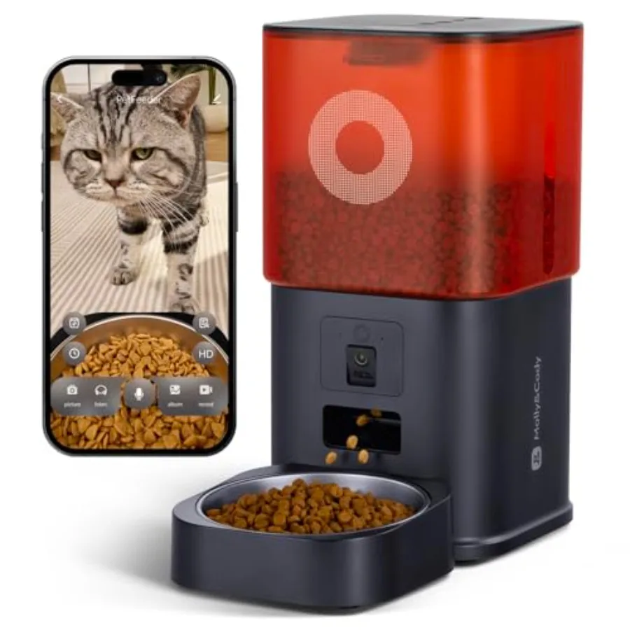 Automatic Cat Feeder with Camera for Indoor Use: Stainless Steel Bowl Black 6L Capacity Dual Power Supply Night Vision 2-Way Au
Automatic Cat Feeder with Camera for Indoor Use: Stainless Steel Bowl Black 6L Capacity Dual Power Supply Night Vision 2-Way Au