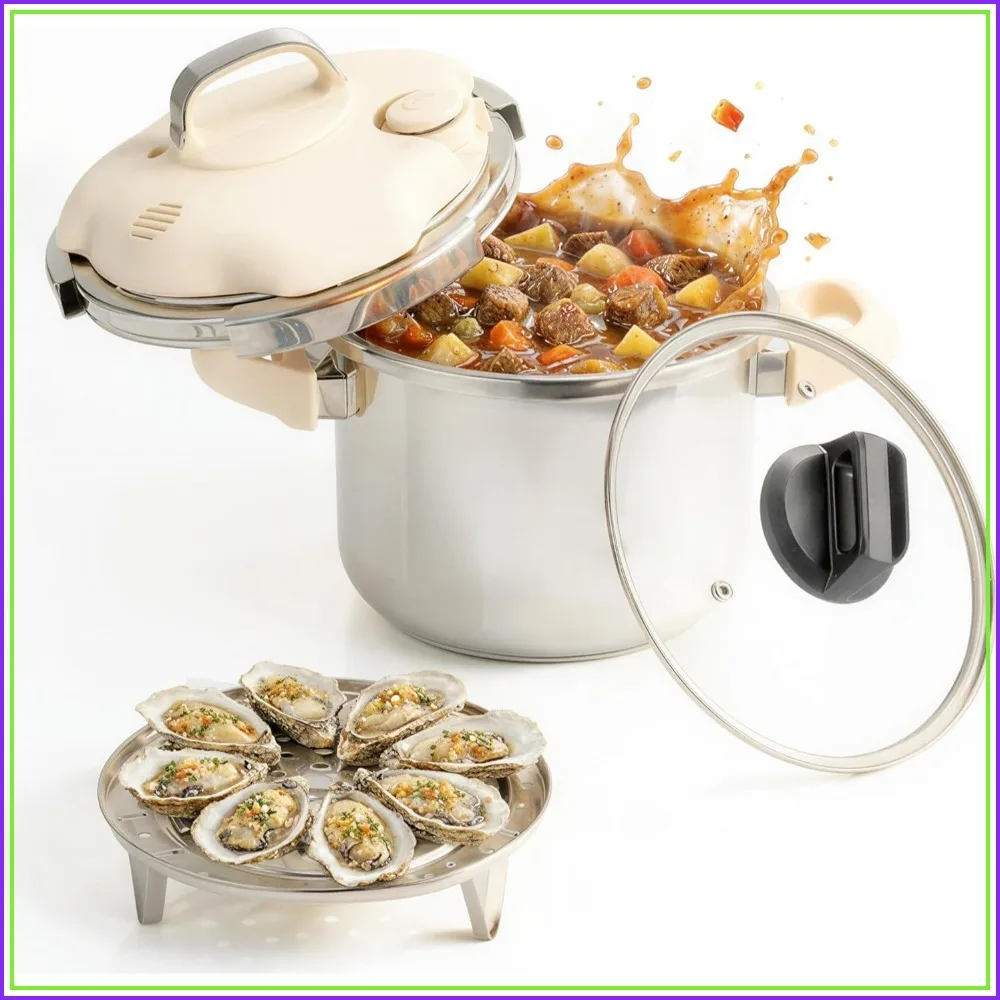 6 Quart 3-in-1 Stainless Steel Pressure Cooker & Canner, Induction Compatible, Glass Lid & Steamer
6 Quart 3-in-1 Stainless Steel Pressure Cooker & Canner, Induction Compatible, Glass Lid & Steamer