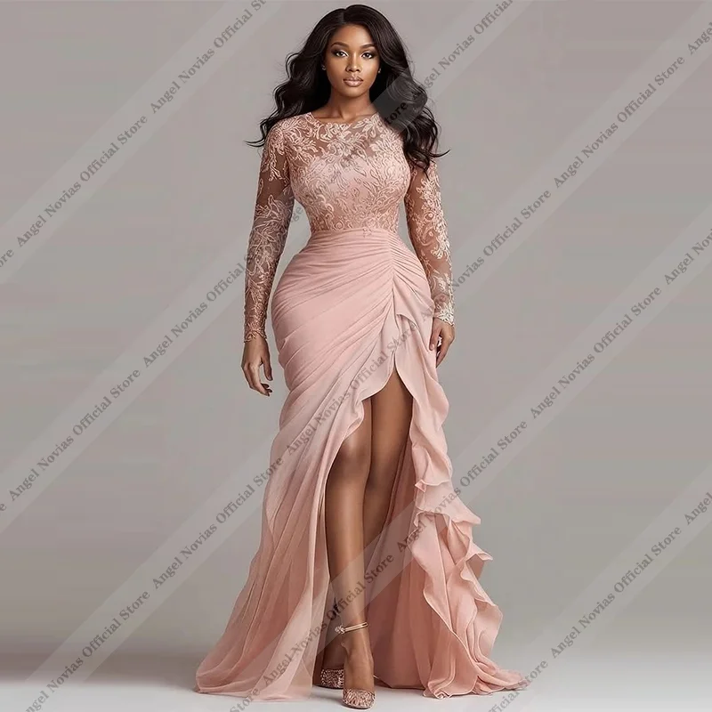 Customized Long Sleeves Pink Bridesmaid Dresses with Split Robe De Soirée Mariage Wedding Party Evening Dresses
Customized Long Sleeves Pink Bridesmaid Dresses with Split Robe De Soirée Mariage Wedding Party Evening Dresses