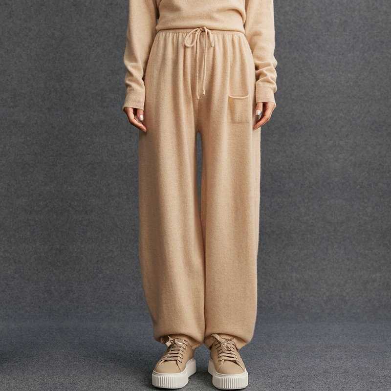 Women's 100% Cashmere Knitted Drawstring Pants Casual Loose Lantern Style with Elastic Waistband And Pockets Floor-Length
Women's 100% Cashmere Knitted Drawstring Pants Casual Loose Lantern Style with Elastic Waistband And Pockets Floor-Length
