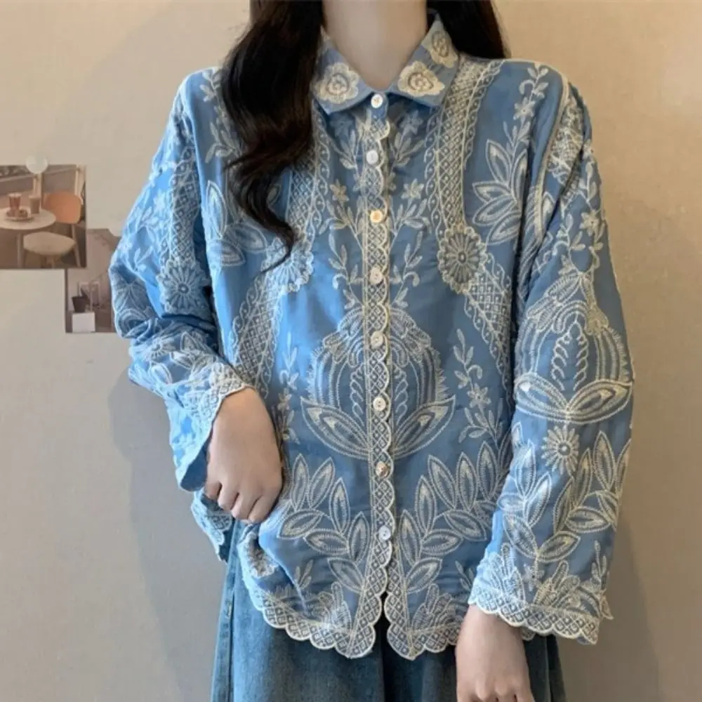 Comfortable Ethnic Style Blouse for Women Sweet Cardigans Embroidery Lace Top Irregular Hem Lapel Floral Shirts Vacation
Comfortable Ethnic Style Blouse for Women Sweet Cardigans Embroidery Lace Top Irregular Hem Lapel Floral Shirts Vacation