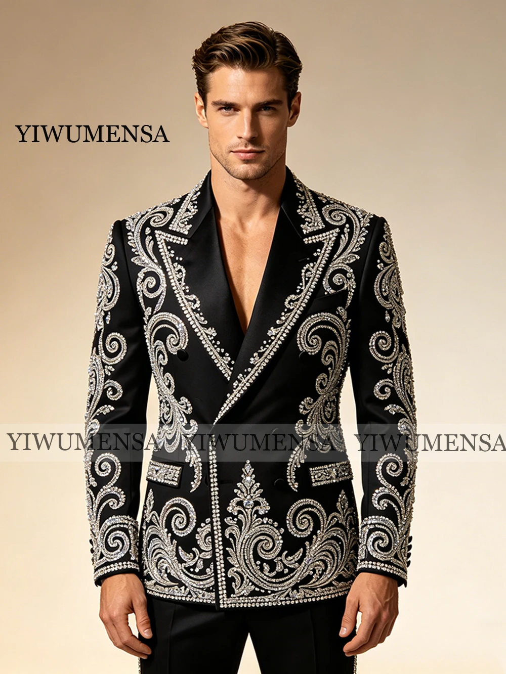 Male Fashion Wedding Suit Diamond Beaded Prom Blazer Customized 2 Piece Groom Tuxedo Attire Slim Fit Terno Masculinos Completo
Male Fashion Wedding Suit Diamond Beaded Prom Blazer Customized 2 Piece Groom Tuxedo Attire Slim Fit Terno Masculinos Completo
