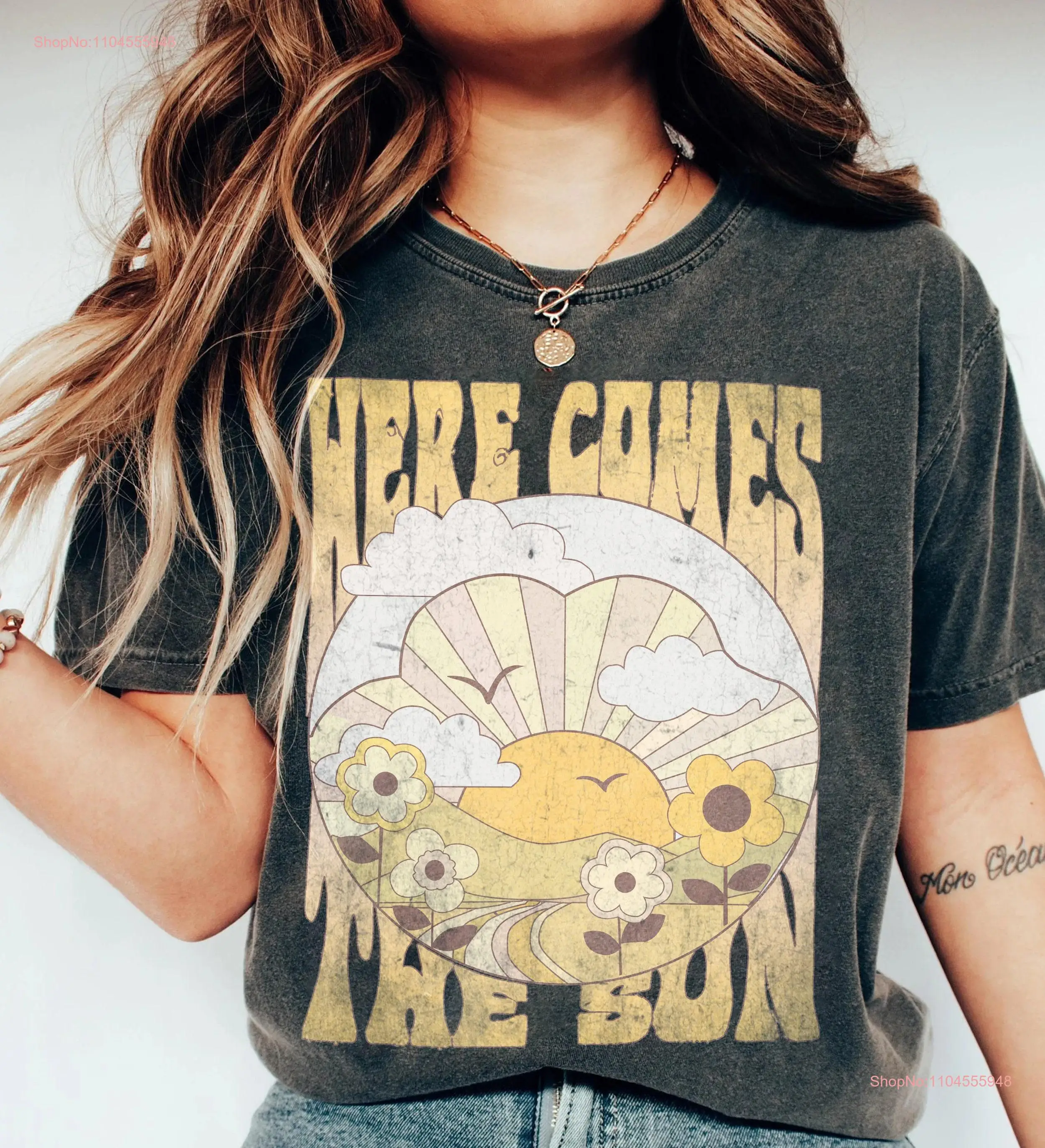 Retro Here Comes the Sun T Shirt Boho summer Beach Travel Vacation Vintage for Her long or short sleeves
Retro Here Comes the Sun T Shirt Boho summer Beach Travel Vacation Vintage for Her long or short sleeves