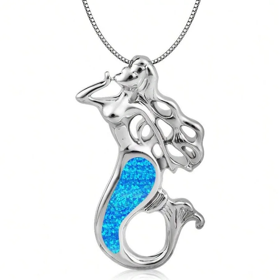 Ins-Style European And American Blue Opal Mermaid Necklace With Curly Hair Pendant For Women, Sweater Chain Opal Necklace
Ins-Style European And American Blue Opal Mermaid Necklace With Curly Hair Pendant For Women, Sweater Chain Opal Necklace