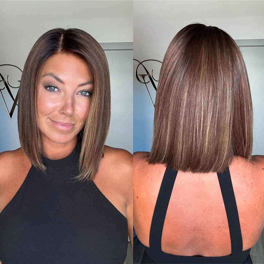 Medium Brown Balayage Straight Bob Wig Blonde Highlights Lace Front Wig Soft Cute Bob 12" Synthetic Premium Fiber Women's Wig
Medium Brown Balayage Straight Bob Wig Blonde Highlights Lace Front Wig Soft Cute Bob 12" Synthetic Premium Fiber Women's Wig