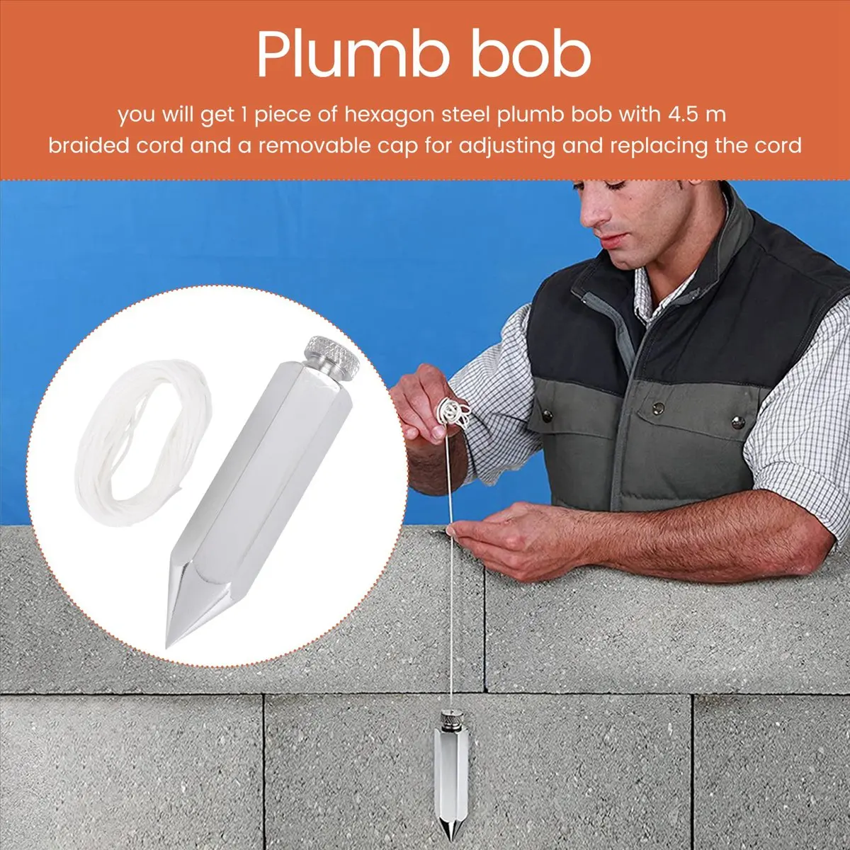 REST Hexagon Steel Plumb Bob General Level Plumb Bob with 4.5 M Messenger Straight Level Setter for Surveyors, Excavation
REST Hexagon Steel Plumb Bob General Level Plumb Bob with 4.5 M Messenger Straight Level Setter for Surveyors, Excavation