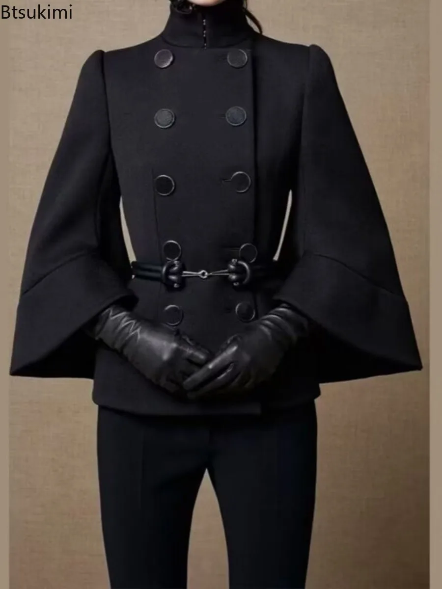 Women Autumn Winter New Elegant Fashion Jacket British Style Retro Black Double Breasted High Neck Coats Bat Sleeves Outerwear
Women Autumn Winter New Elegant Fashion Jacket British Style Retro Black Double Breasted High Neck Coats Bat Sleeves Outerwear