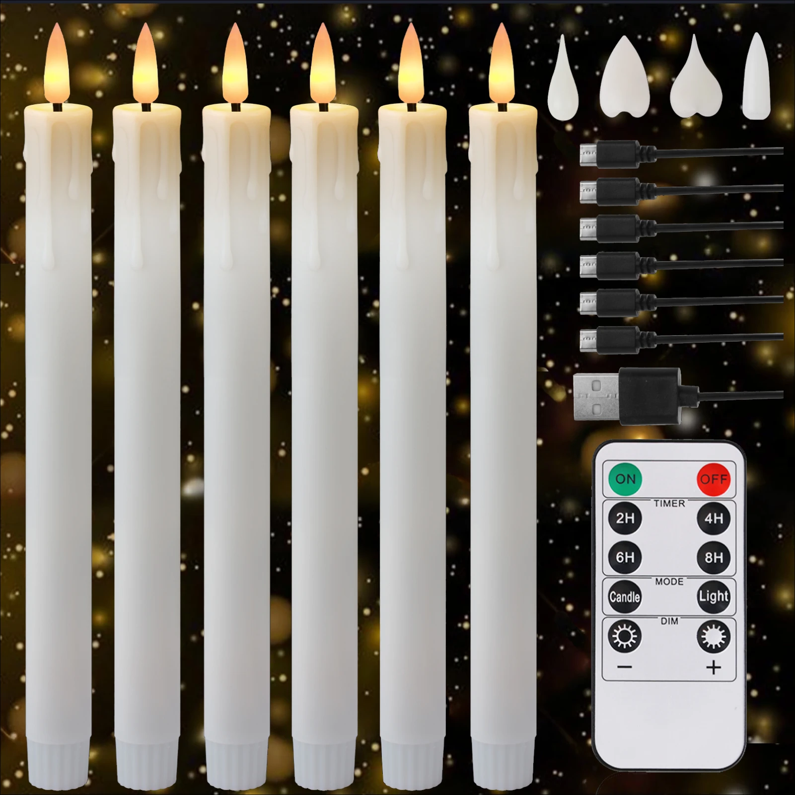 6/12pcs Rechargeable LED Flickering Flameless Taper Candles 4 Type Head with Remote Control Battery Operated Home Decor Candle
6/12pcs Rechargeable LED Flickering Flameless Taper Candles 4 Type Head with Remote Control Battery Operated Home Decor Candle